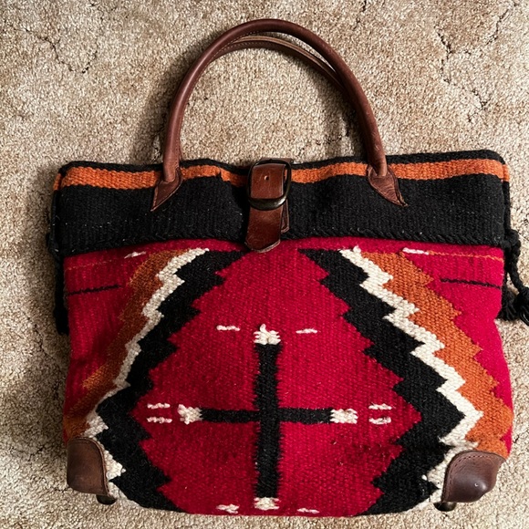 Mcfadin Handbags - Western Artisan Red and Black Geometric Tote